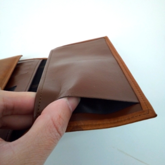 Vintage Amity Cowhide Leather Men's Trifold Wallet Billfold Brown 4 Snaps - Picture 9 of 16